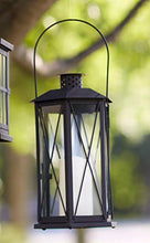 Load image into Gallery viewer, Melrose 14.5&quot; Black Cottage Style Glass Lantern with LED Flameless Pillar Candle
