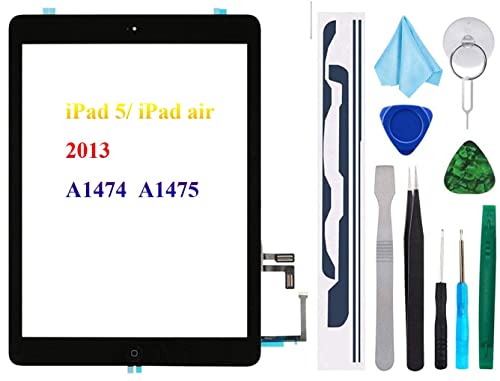 T Phael Black Digitizer Repair Kit for iPad 5 A1474 A1475 A1476,iPad5 iPad Air 1st Touch Screen Digitizer Replacement Assembly -Inc Home Button +Camera Holder+ Pre-Installed Adhesive +Tools Kit