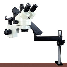 Load image into Gallery viewer, OMAX 3.5X-90X Zoom Articulating Arm Trinocular Stereo Microscope with Vertical Post and 54 LED Ring Light
