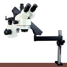 Load image into Gallery viewer, OMAX 7X-45X Zoom Trinocular Articulating Arm Stereo Microscope with Verticle Post and 64 LED Ring Light
