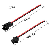 Load image into Gallery viewer, uxcell 30 Pairs SM Connector 2P 2.54mm Pitch EL Wire Cable Cord Male 11cm Female 10cm Length
