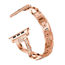 Load image into Gallery viewer, Vlokomz Metal Cuff Bangle Rhinestone Diamond Wristband X-Link Strap for Apple Watch Band 42mm 44mm 45mm 49mm Women Ultra Series 8 7 6 5 4 Se Rose gold
