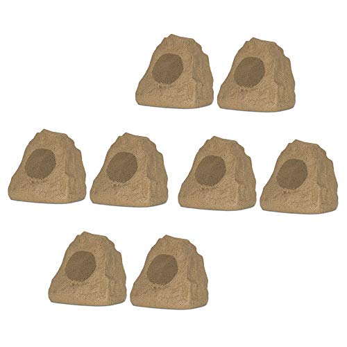 Theater Solutions 8R4S Outdoor Sandstone Rock 8 Speaker Set for Yard Patio Pool Spa