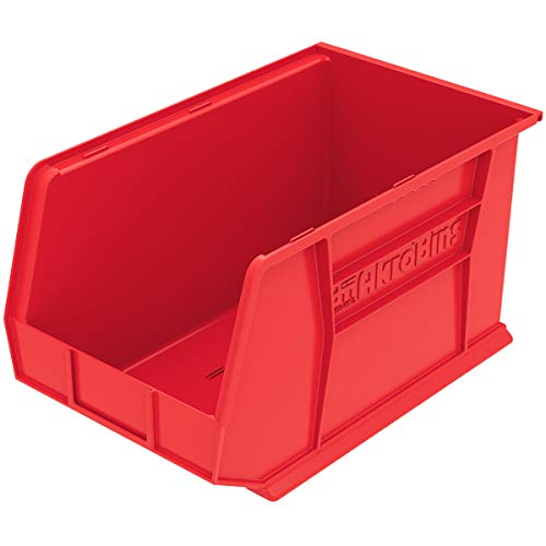 Akro-Mils 30260 AkroBins Plastic Storage Bin Hanging Stacking Containers, (18-Inch x 11-Inch x 10-Inch), Red, (6-Pack) (30260RED)