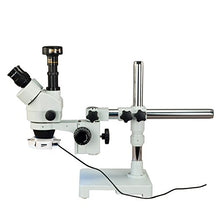 Load image into Gallery viewer, OMAX 3.5X-90X Digital Zoom Trinocular Single-Bar Boom Stand Stereo Microscope with 54 LED Ring Light and 2.0MP USB Digital Camera
