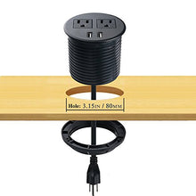 Load image into Gallery viewer, Desk Power Grommet with USB 3 inch USB Grommet for Conference Desk Hole Power Station Hub 2 AC Outlets 2 USB Ports 6.56 ft Heavy Duty Power Cord UL ETL Certificated
