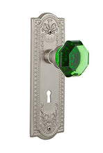 Load image into Gallery viewer, Nostalgic Warehouse 725632 Meadows Plate with Keyhole Privacy Waldorf Emerald Door Knob in Satin Nickel, 2.375
