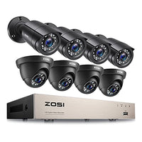 ZOSI 8CH Home Security Camera System Outdoor,5MP-Lite 8Channel H.265+ CCTV DVR and 8 x 1080p 2MP Weatherproof Surveillance Bullet Dome Cameras,80ft Night Vision, Remote Access,Motion Alerts (No HDD)