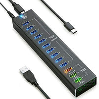USB Hub Powered, 13 Multi-Port USB Hub with 10 USB 3.0 Ports, 2 IQ Quick Charge 3.0 Ports, and Port with up to 2,4A, Powered USB Splitter with Cords C and A, Unibody Aluminum USB HUB - by LATORICE
