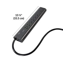 Load image into Gallery viewer, Vari Power Strip (8 Foot) - Black Extension Cord with Multiple Outlets &amp; Power Surge Protection - Power Outlet Extender with 7 Plug in Points - Fits in Cable Management Tray - Office Desk Accessories
