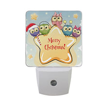 Load image into Gallery viewer, Naanle Set of 2 Merry Christmas Owls Star Santa Hat Auto Sensor LED Dusk to Dawn Night Light Plug in Indoor for Adults
