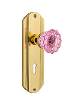 Load image into Gallery viewer, Nostalgic Warehouse 726167 Deco Plate Interior Mortise Crystal Pink Glass Door Knob in Polished Brass, 2.25
