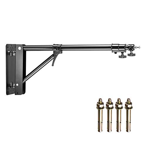 Fotoconic Triangle Wall Mounting Boom Arm Light Stand for Photography Studio Video Strobe Flash Lighting, Max Length 51.2 inches/130cm, 170 Degree Up and Down, 160 Left and Right