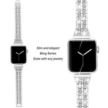 Load image into Gallery viewer, Secbolt Bling Bands Compatible with Apple Watch Band 42mm 44mm 45mm Women iWatch SE Series 7 6 5 4 3 2 1, Dressy Jewelry Metal Wristband Strap Diamond Rhinestone, Silver

