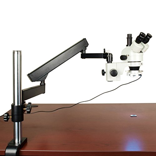 OMAX 3.5X-90X Zoom Articulating Arm Trinocular Stereo Microscope with Vertical Post and 54 LED Ring Light