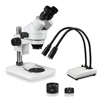 Parco Scientific PA-1EZ-IHL20 Binocular Zoom Stereo Microscope, 10x WF Eyepiece, 0.7X4.5X Zoom, 3.5X90x Magnification, 0.5X & 2X Aux Lens, Pillar Stand, LED Gooseneck Dual Light with Control