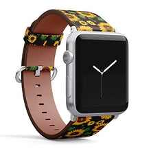 Load image into Gallery viewer, Q-Beans Band, Compatible with Small Apple Watch 38/40 mm, Replacement Leather Band Bracelet Strap Wristband Accessory // Sunflowers On Black Pattern
