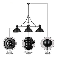 Load image into Gallery viewer, BAYCHEER Industrial Retro Vintage Style Three-Light Pool Table Light Linear Island Chandelier Pendant Light Lampe with 35.43 inch Length Chain in Black Finish use E26/27 Bulb
