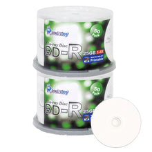 Load image into Gallery viewer, Smartbuy 100 Pack Bd-r 25gb 6X Blu-ray Single Layer Recordable Disc Printable White Inkjet Blank Data Video Media 100 Disc Spindle

