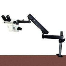 Load image into Gallery viewer, OMAX 3.4X-45X Zoom Binocular Articulating Arm Stereo Microscope with Vertical Post and 144 LED Ring Light with Light Control Box
