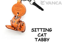 Tabby Sitting Cat Leather Cat Earphone Jack Accessory/Dust Plug/Ear Cap/Ear Jack Vanca Made In Japan