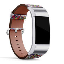 Load image into Gallery viewer, Replacement Leather Strap Printing Wristbands Compatible with Fitbit Charge 3 / Charge 3 SE - Colorful Floral Pattern of Circles with Fitbit Mandala in Patchwork Boho Chic Style
