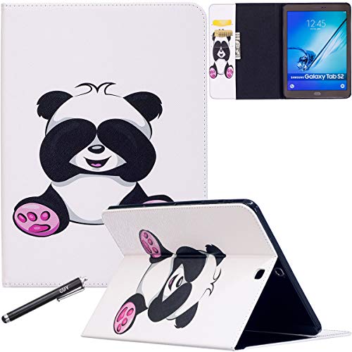 Galaxy Tab S2 8.0 Case, Newshine Synthetic Leather Folio Multi-Angle Stand Case Cover with Credit Card Slots for Samsung Galaxy Tab S2 Tablet 8.0 inch SM-T710/T715 (2015 Release), Baby Panda