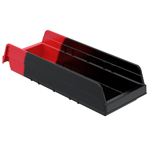 Akro-Mils 36468BLKRED Indicator Inventory Control Double Hopper Shelf Bin, 17-7/8-Inch L x 6-5/8-Inch W x 4-Inch H, Black/Red, 12-Pack