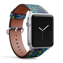 Load image into Gallery viewer, S-Type iWatch Leather Strap Printing Wristbands for Apple Watch 4/3/2/1 Sport Series (38mm) - Ethnic Botanical Block Pattern with Grunge Stamped Flowers, Branches, Leaves

