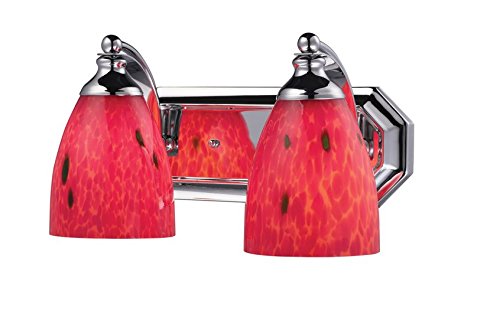 Elk 570-2C-FR 2-Light Vanity in Polished Chrome and Fire Red Glass