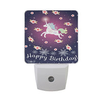 Naanle Set of 2 Cute Unicorn Pink Flowers Floral Star Auto Sensor LED Dusk to Dawn Night Light Plug in Indoor for Adults