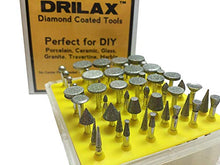 Load image into Gallery viewer, Drilax 50 Pieces Diamond Drill Bit Burr Set Grit 120 Sea Glass for Crafts Rocks Marble Porcelain Hand Drill Jewelry Making Lapidary Engraving Compatible with Dremel Tool Accessories 1/8 Inch
