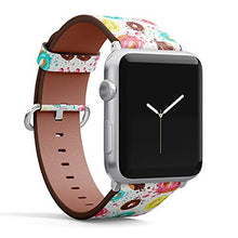 Load image into Gallery viewer, Compatible with Small Apple Watch 38mm, 40mm, 41mm (All Series) Leather Watch Wrist Band Strap Bracelet with Adapters (Donuts Pink Chocolate Lemon Blue)
