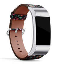 Load image into Gallery viewer, Replacement Leather Strap Printing Wristbands Compatible with Fitbit Charge 3 / Charge 3 SE - Sugar Skull Cat Pattern Compatible with Fitbit Day of The Dead

