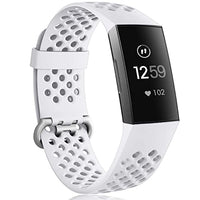 Wepro Bands Replacement Compatible Fitbit Charge 3 for Women Men Large, Waterproof Breathable Holes Watch Sport Strap Accessories for Fitbit Charge 3 SE Fitness Tracker, White