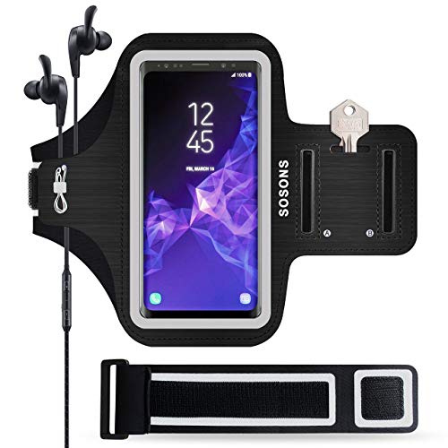 SOSONS Running Armband for Samsung Galaxy S8/S9/S10/S20/S21/S8+/S9+/S10+/S20+,Water Resistant Gym Case with Card Pockets and Key Slot