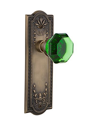 Nostalgic Warehouse 724608 Meadows Plate Privacy Waldorf Emerald Door Knob in Antique Brass, 2.375