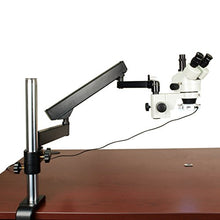 Load image into Gallery viewer, OMAX 7X-45X Zoom Trinocular Articulating Arm Stereo Microscope with Verticle Post and 64 LED Ring Light
