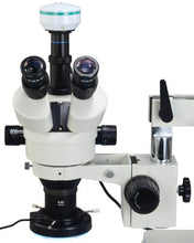 Load image into Gallery viewer, OMAX 2X-90X Digital Zoom Trinocular Dual-Bar Boom Stand Stereo Microscope with 2.0MP USB Camera and 144 LED Ring Light with Light Control Box
