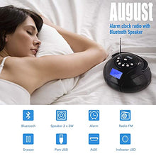 Load image into Gallery viewer, August SE20 - Mini Bluetooth MP3 Stereo - Portable Radio with Powerful Bluetooth Speakers - FM Alarm Clock Radio with SD Card Reader, USB and AUX in - Black
