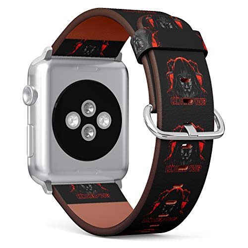 S-Type iWatch Leather Strap Printing Wristbands for Apple Watch 4/3/2/1 Sport Series (42mm) - Scary Devil Saying Can I Help You