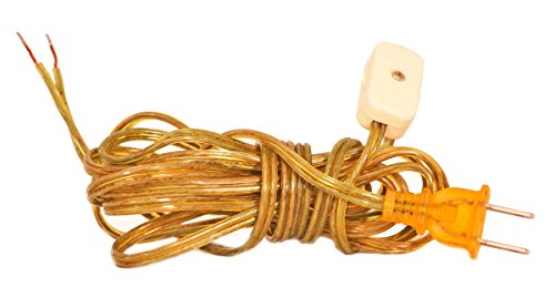 Royal Designs Lamp Cord Molded Plug with Rotary Dimmer Switch, Stripped Ends Ready for Wiring, 9 ft long, Clear Gold, SPT-1 UL Listed
