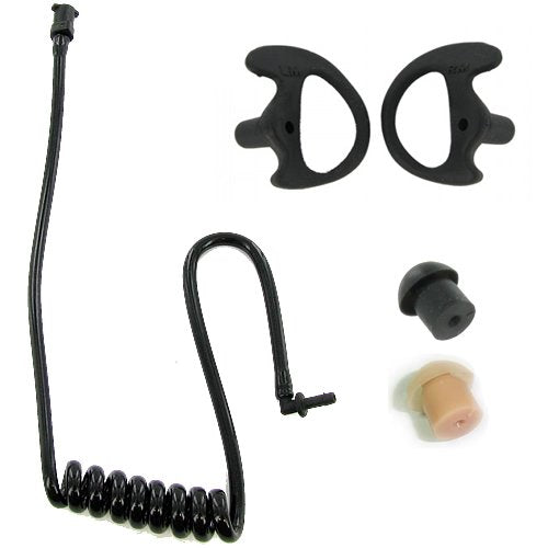 Valley Enterprises Two-Way Radio Black Coil Tube w/Earbuds Replacement Kit - Small Silicone Earmold Earbuds One Pair, Flesh and Black Silicone Earbuds, Black Colored Coil Tube with Connectors