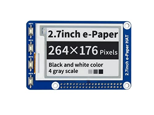 waveshare 2.7inch E-Ink Display HAT Compatible with Raspberry Pi 4B/3B+/3B/2B/B+/A+/Zero/Zero W/WH/Zero 2W Series Boards 264x176 Resolution SPI Interface