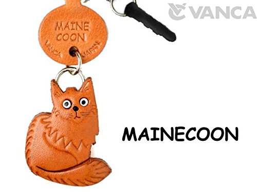 Maine Coon Leather Cat Earphone Jack Accessory / Dust Plug / Ear Cap / Ear Jack Vanca Made In Japan #