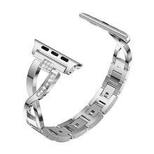 Load image into Gallery viewer, Yolovie Stainless Steel Band Compatible for Apple Watch Bands 40mm 38mm Women Rhinestone Bling Wristband Metal Bracelet Sport Strap with Removal Links for iWatch Series 5 4 3 2 1 - Silver
