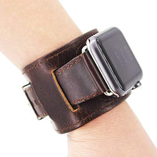 Load image into Gallery viewer, Cuff Bracelet Watch Band Retro Crazy Horse Leather Wristband Accessory Strap Compatible with 45mm 44mm 42mm Apple Watch SE/Series 7/6/5/4/3/2/1(Coffee Brown)
