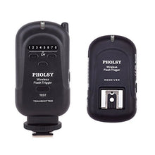 Load image into Gallery viewer, PHOLSY Wireless Flash Trigger Transmitter and Receiver (Range of 650&#39;/ 200m) Wireless Remote Speedlite Trigger with 3.5mm PC Receiver for Flash Units with Universal Hot Shoe
