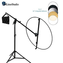 Load image into Gallery viewer, LimoStudio Swivel Reflector Support Holder Arm, 2 Way Rotatable Boom Stand Arm Bar with 32 Inch Diameter 5 Color in 1 Round Collapsible Reflector Disc Panel Boom Stand Kit, Sand Weight Bag, AGG2085
