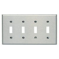 Leviton 84012-40 4-Gang Toggle Device Switch Wallplate, Standard Size, Device Mount, Stainless Steel